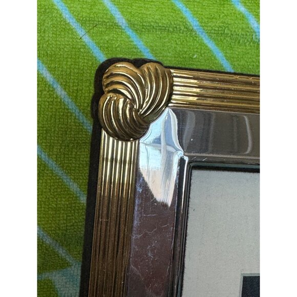 Vintage 80's Gold & Silver Tone Tabletop Picture Frame With Velvet Back Stand - Picture 3 of 7